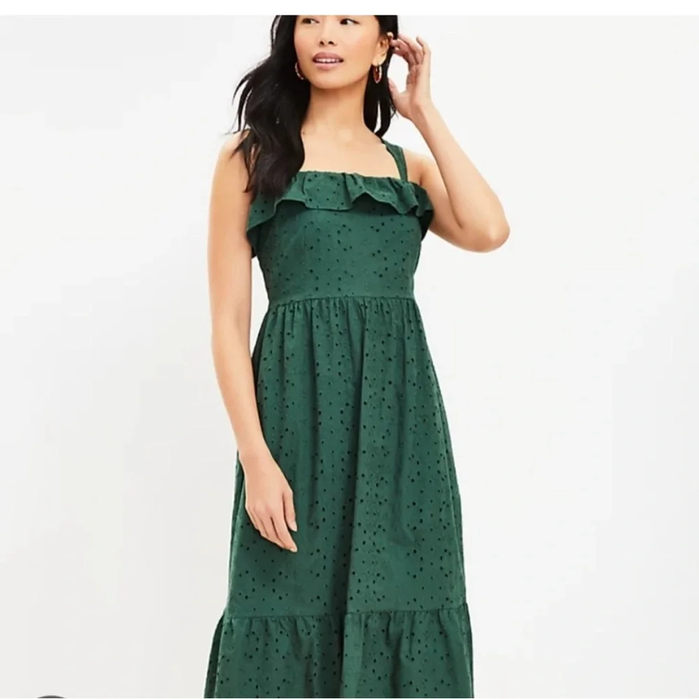 LOFT Green Ruffle Dress - Picture 1 of 8
